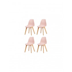 NEO Lot de 4 chaises de salle a manger rose pieds en bois hévéa massif Style contemporain