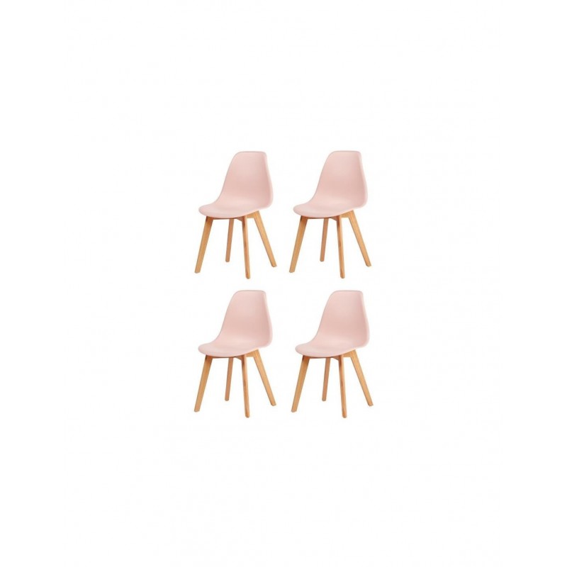 NEO Lot de 4 chaises de salle a manger rose pieds en bois hévéa massif Style contemporain