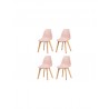 NEO Lot de 4 chaises de salle a manger rose pieds en bois hévéa massif Style contemporain