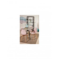NEO Lot de 4 chaises de salle a manger rose pieds en bois hévéa massif Style contemporain