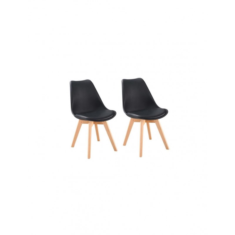 BJORK Lot de 2 chaises de salle a manger Simili noir Scandinave - Mobilier du jour