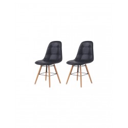EMMA Lot de 2 chaises de salle a manger Simili blanc et pieds en hetre massif Scandinave - Mobilier du Jour