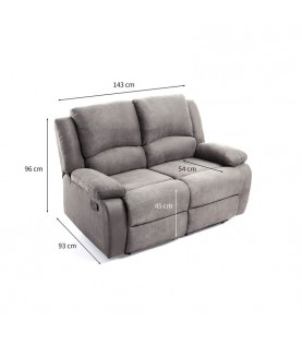 LONGO II - Canapé de relaxation manuel 2 places en microfibre - Mobilier du Jour