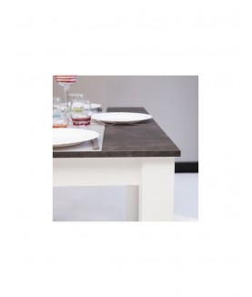 PEPPA Table à manger 4 à 6 personnes style contemporain mélaminée blanc mat et décor béton - Mobilier du Jour