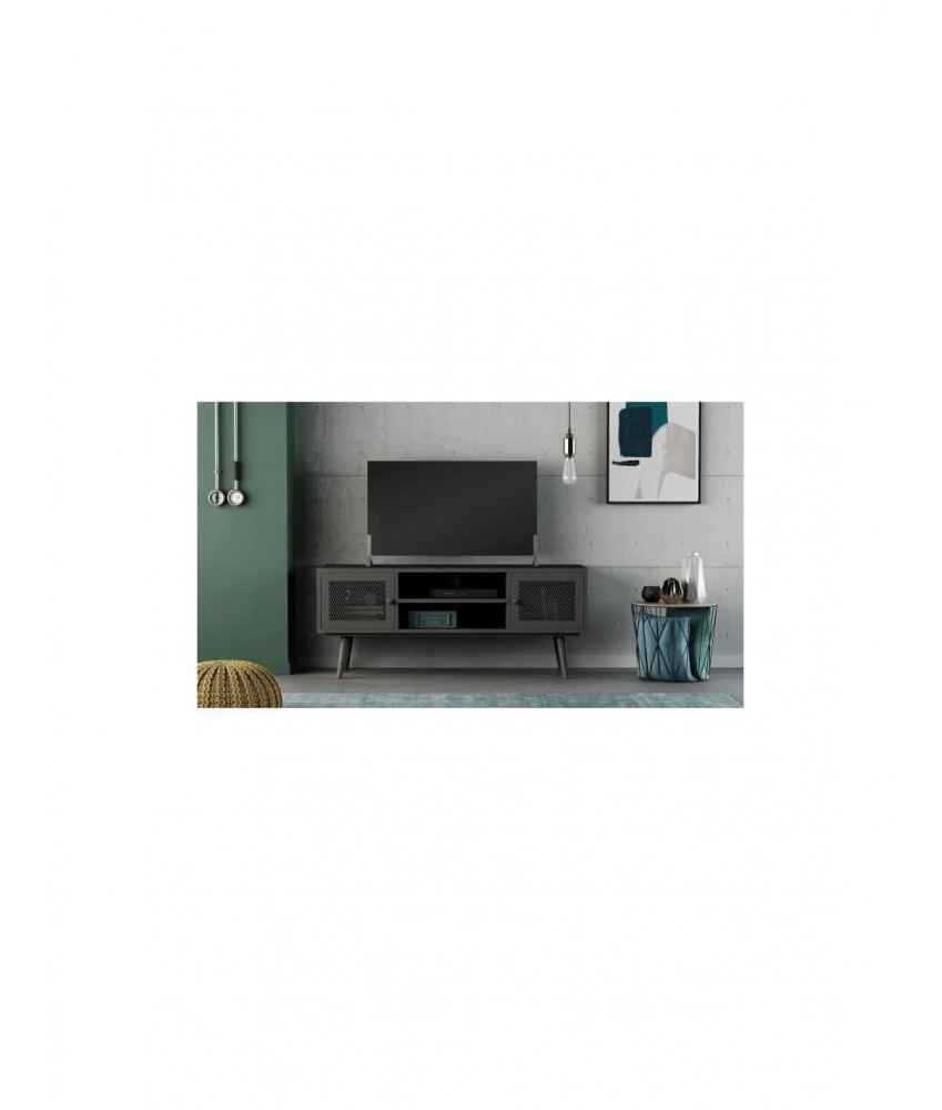 MANATHAN Meuble TV 2 portes Noir - Mobilier du Jour