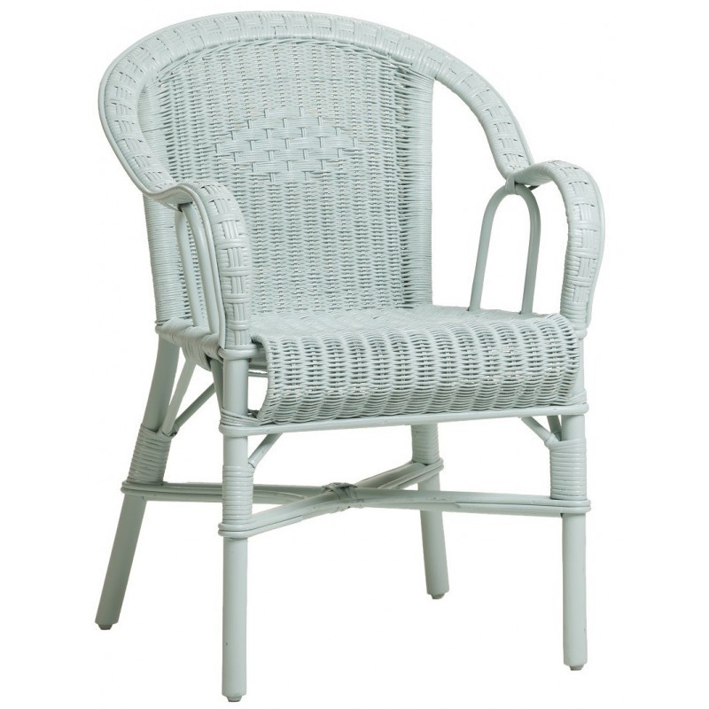 Fauteuil Marcel en moelle de rotin bleu doux