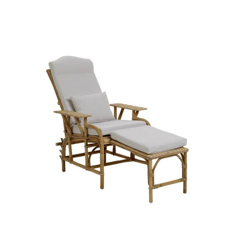 Chaise longue Grand Mère en éclisse naturel avec coussin